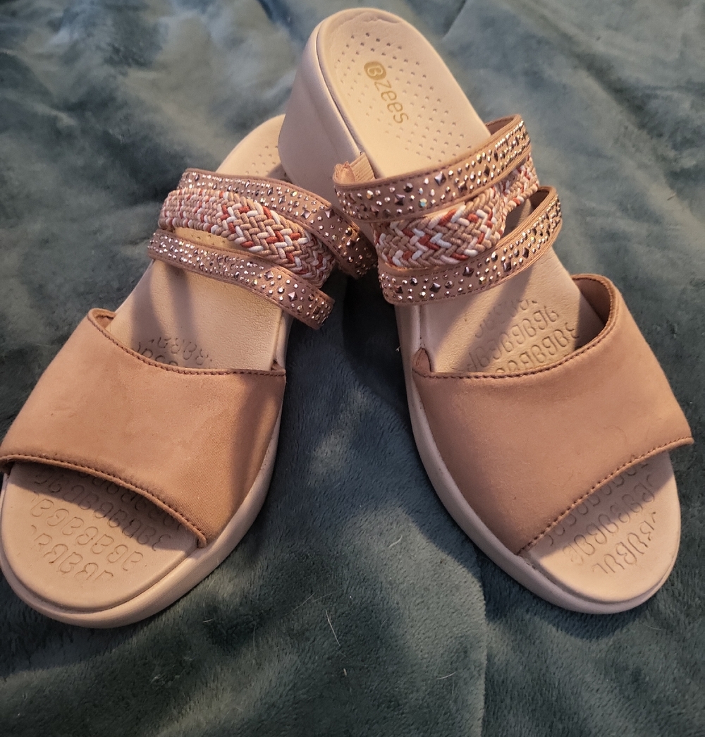 Bzees Washable Beige Braided Strap Slide Sandals - Women's Comfort Slides